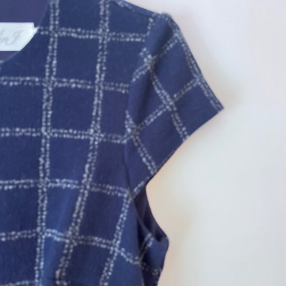 NEW! Eliza J Windowpane Cotton Blend Fit-& Flare Navy blue Dress, size 6 - Picture 8 of 14